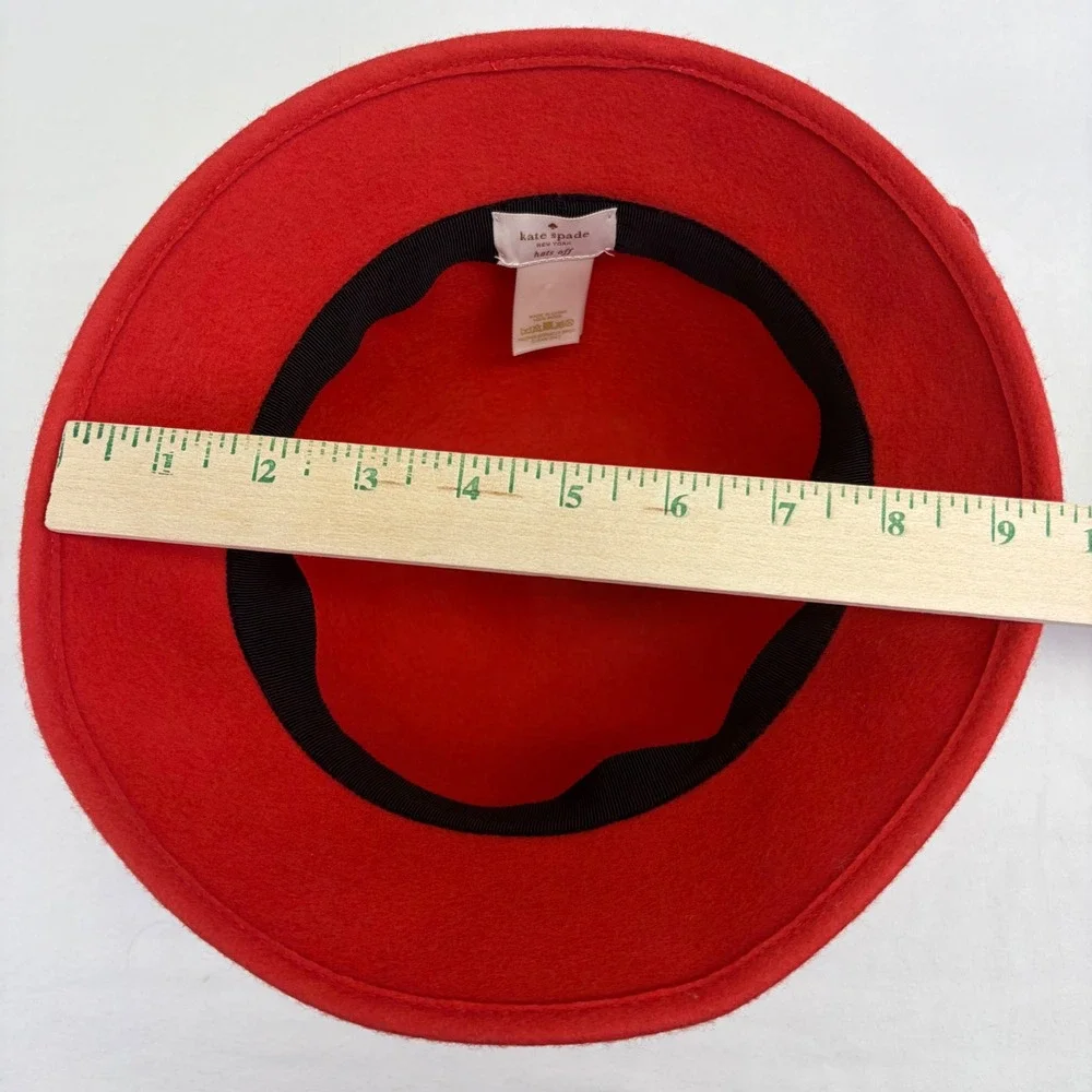 Kate Spade New York Wool Felt 1920s style Cloche Bucket Hat Red Bow